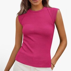 Pretty Garden Pink Sleeveless Women's Ribbed Top Size Small